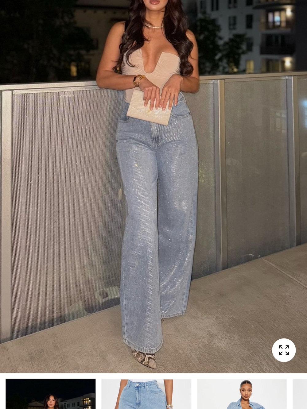 Size 15 Fashion Nova Light Blue Wide Leg Glitter Jeans
